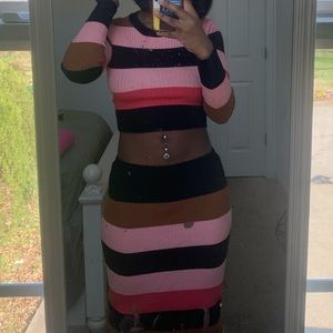 multi color two piece skirt set